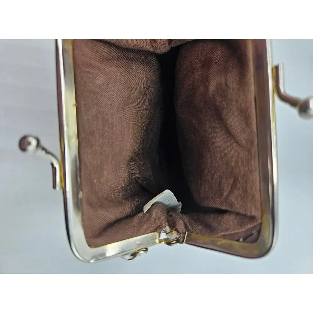 Womens Leather Coin Purse Key‎ Chain Brown Snap Closure